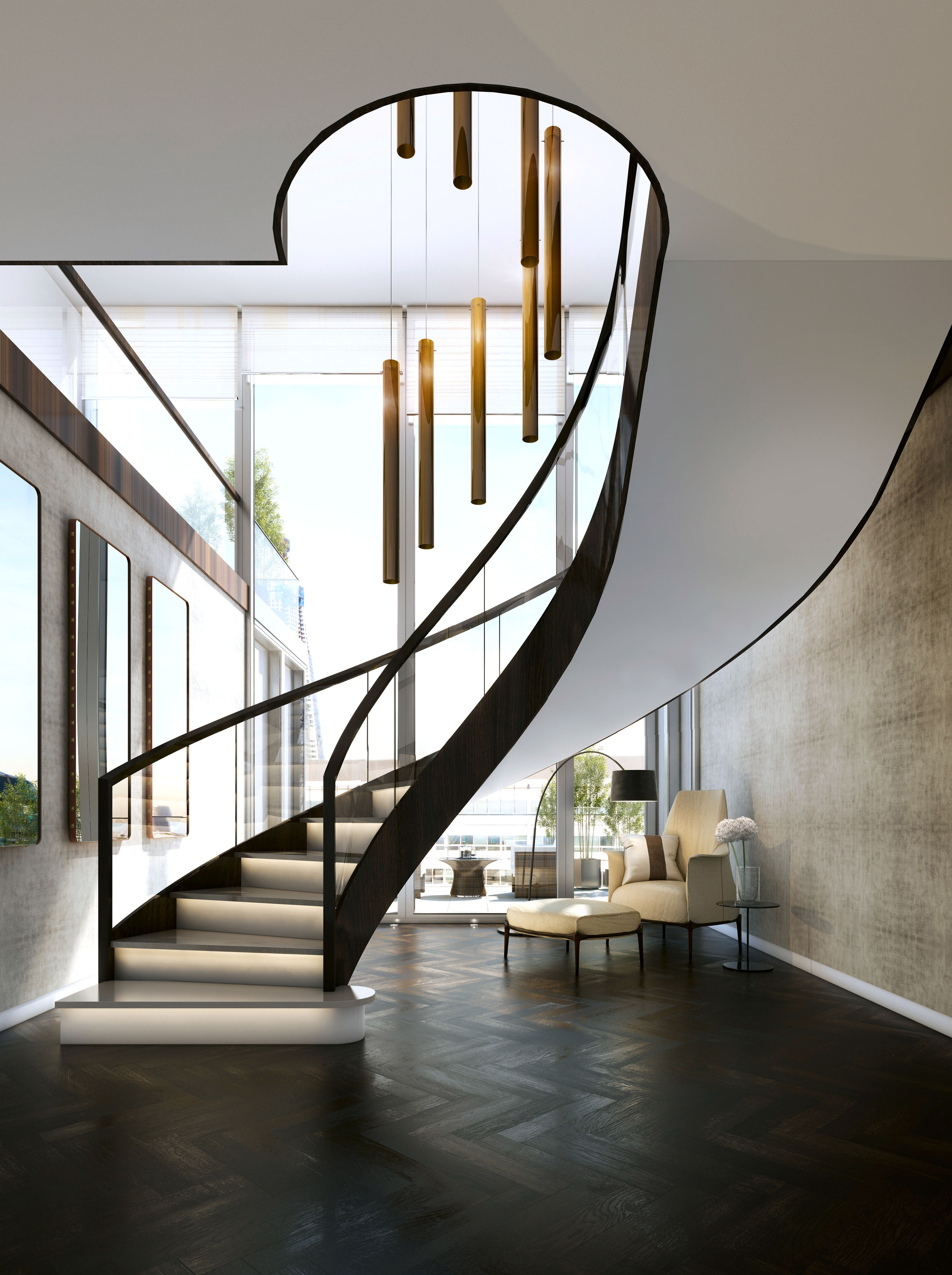 Winding staircase in the penthouse at One Tower Bridge Winding staircase in the penthouse at One Tower Bridge