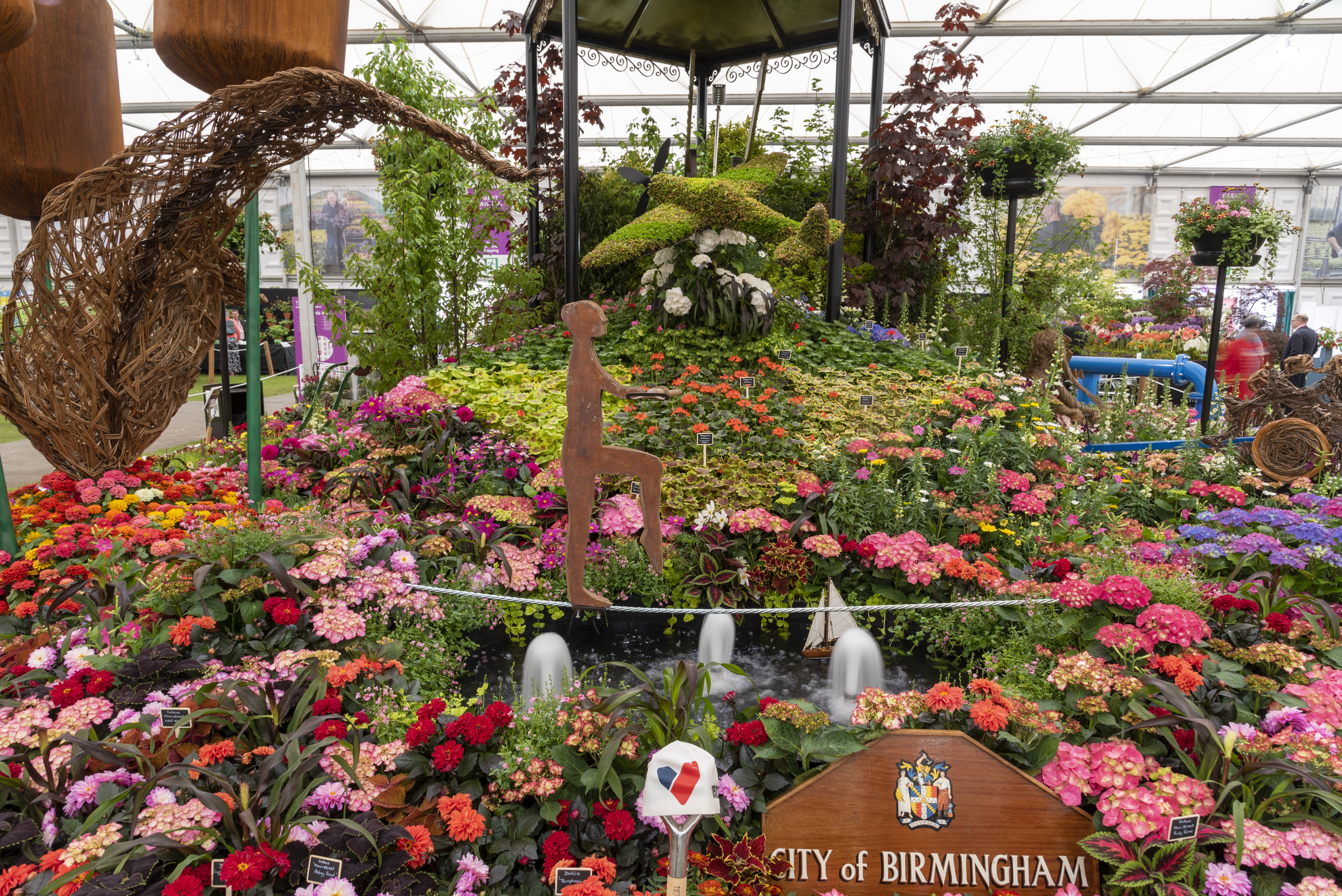 Birmingham Stand - flowers and plant installations surrounding a plaque for the city of Birmingham