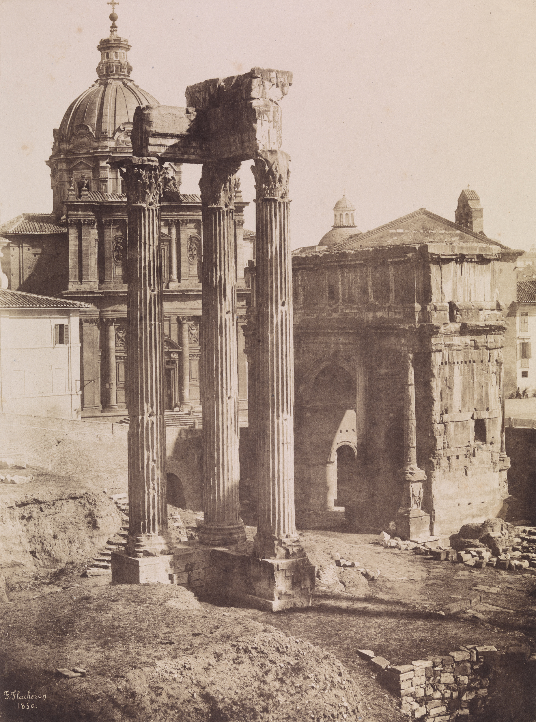 Frédéric Flachéron -an old image of roman ruins in grey and white 