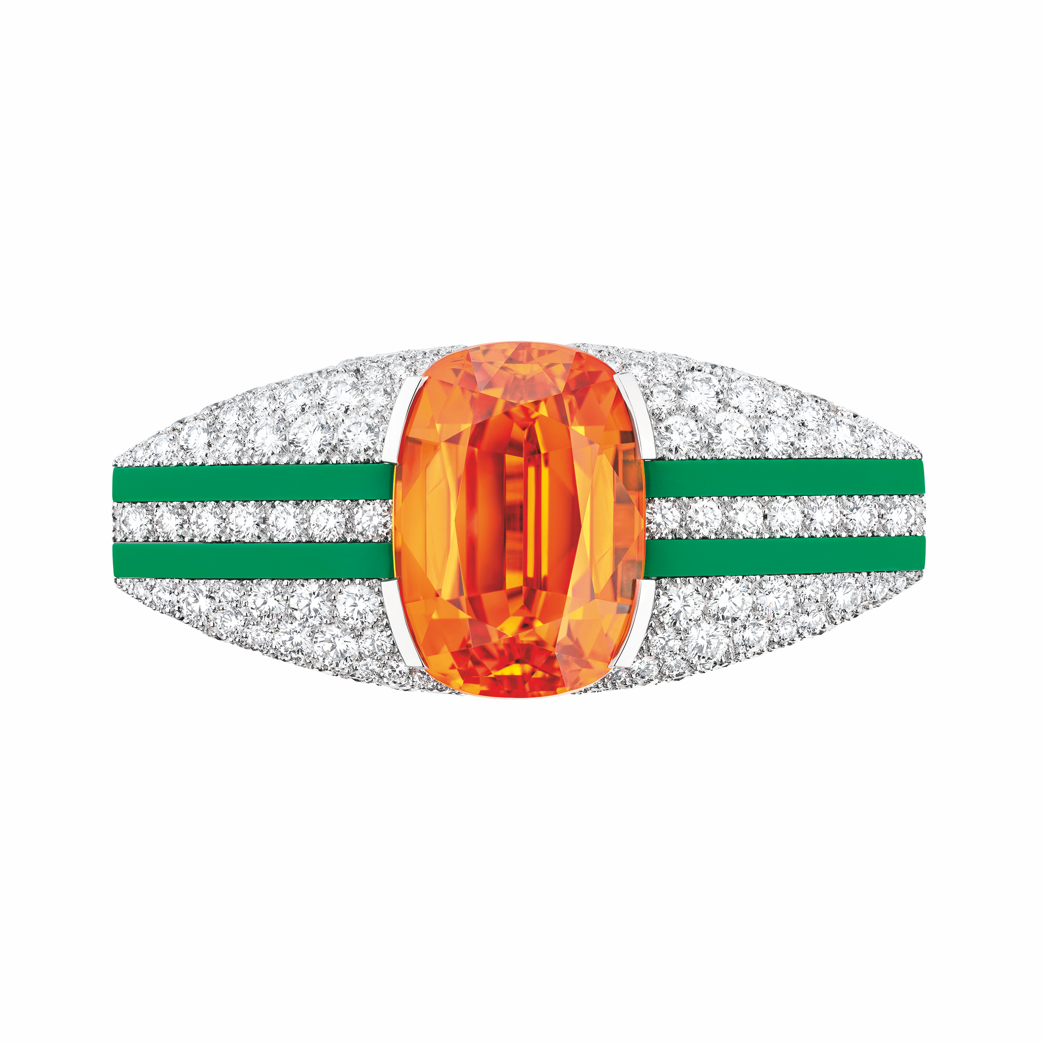 Luxury brand athlete collaborations - A green, orange a silver garnet ring