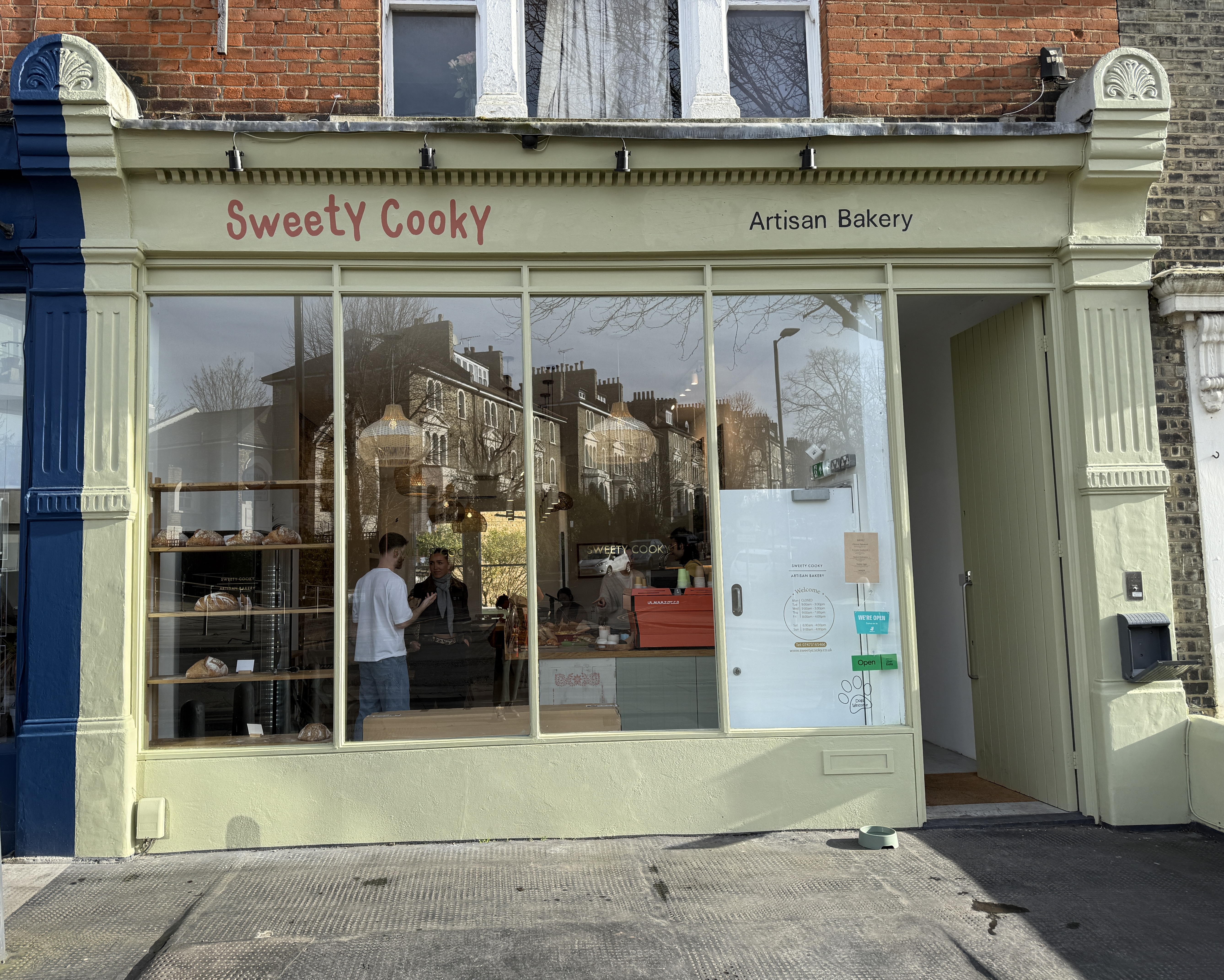 best london artisanal bakeries - the light green shop front of sweety cooky