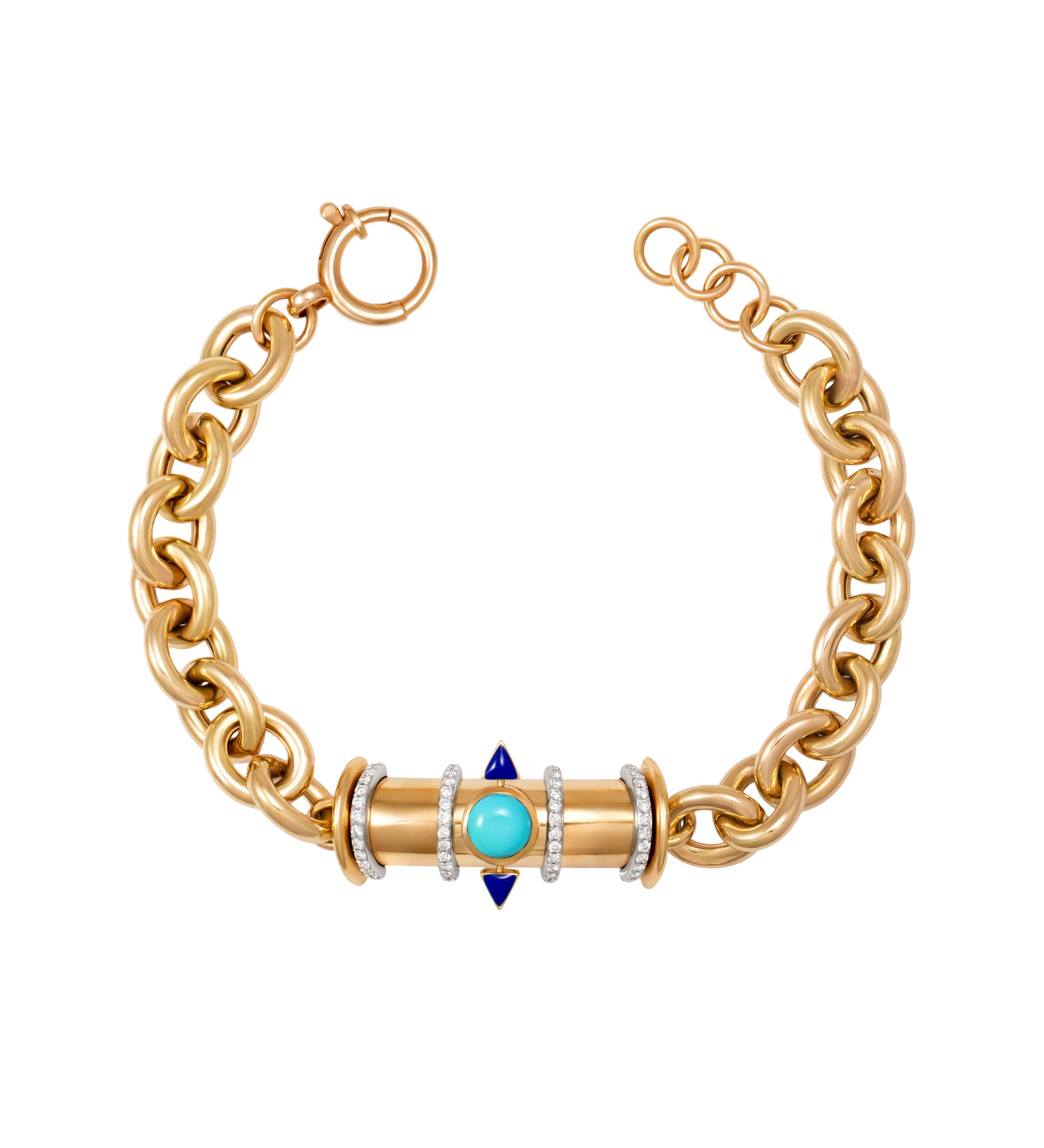 Bracelet Stacks - gold chain link bracelet with centre piece with blue and diamond details from Atelier Nawbar