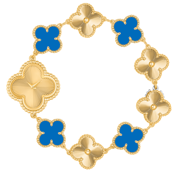 Bracelet Stacks - Van Cleef and Arpels bracelet with alternating blue and gold clover motifs