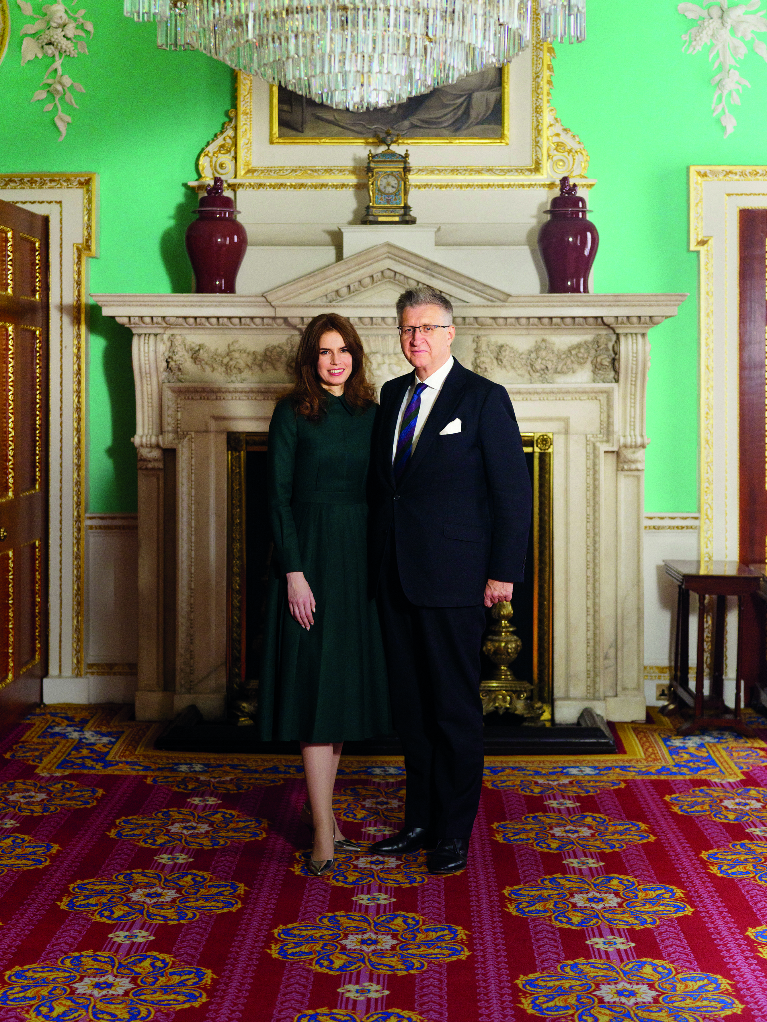 Inside Mansion House Lord Mayor Residence - Alastair and Florence King stood in front of the fireplace and Mansion House